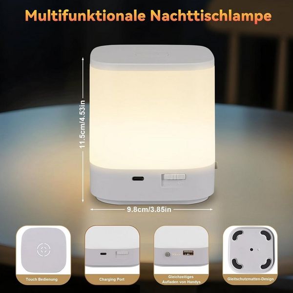 ZMH LED Tischleuchte Akku 1800mAH Touch Dimmbar Nachttischlampe Kabellos Schlafzimmer, Augenschutz, LED fest integriert, 3000-6500K, USB Aufladbar mit 3 Farbtemperatur&Timing Funktion Nachtlicht