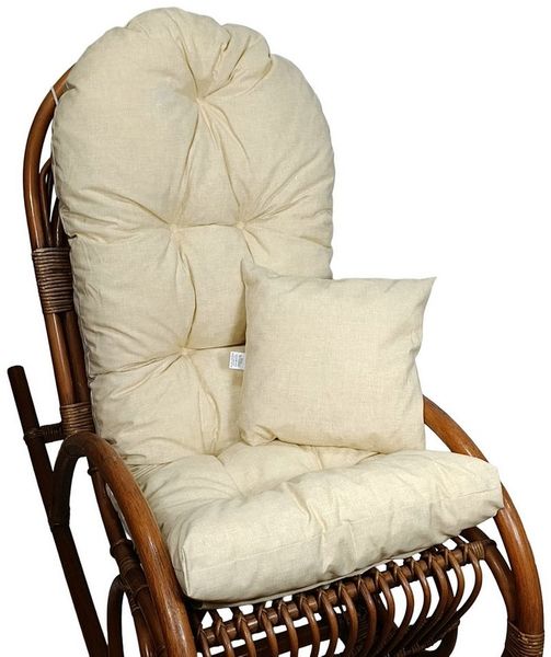 Rattani Polsterauflage Polster für Schaukelstuhl Liegestuhl 130x50x10 cm + Zierkissen 40x40, (Set Schaukelstuhlkissen + Zierkissen), Stoff Uni Living beige