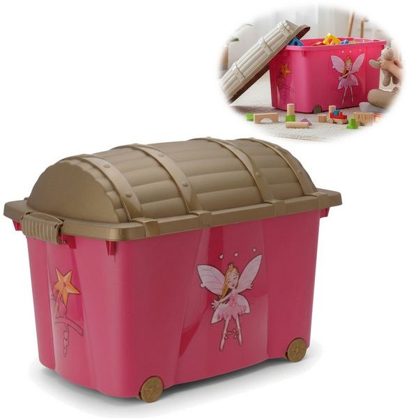 LS-LebenStil Spielzeugtruhe XL Spielzeugkiste Prinzessin Fee Aufbewahrungsbox Rollbox Rollen (1 St, Kinderzimmer, Aufbewahrung für Kuscheltiere, Rollbox), Spielzeugbox Feen Mädchen Geschenk kinderleicht verschließen