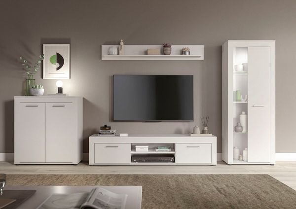 INOSIGN Wohnwand Aosta, Breite 330cm, best. aus Highboard, Lowboard, Wandboard, Vitrine, (4-St), Wohnwand, Kombination, Anbauwand, Möbel Set, Schrankwand, Möbel Kombi