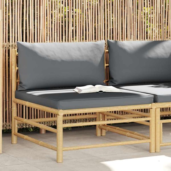 vidaXL Garten-Mittelsofa mit Dunkelgrauen Kissen Bambus 313154