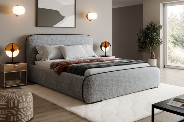 MEBLINI Polsterbett 200x200 mit Stauraum, Lattenrost und Bettkasten - Grau Webstoff ohne Matratze - BELLION - Kopfteil Bett mit Stauraum - Doppelbett - Stauraumbett - Betten