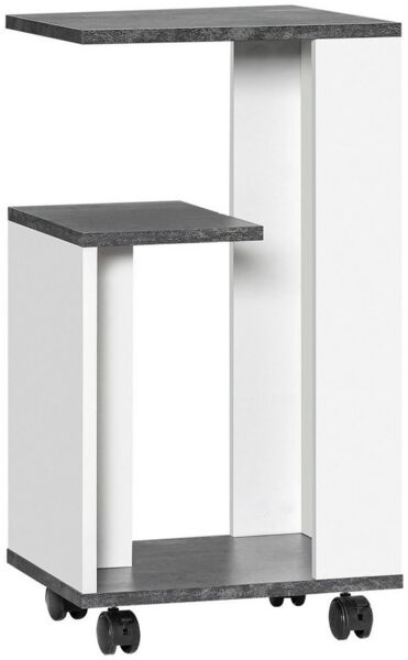 HOMCOM Nachttisch Beistelltisch mit Rollen Couchtisch mit 3 Regalen (Sofatisch, 1-St, Kaffeetisch), für Schlafzimmer Wohnzimmer Grau Weiß 35 x 29,5 x 65,5 cm