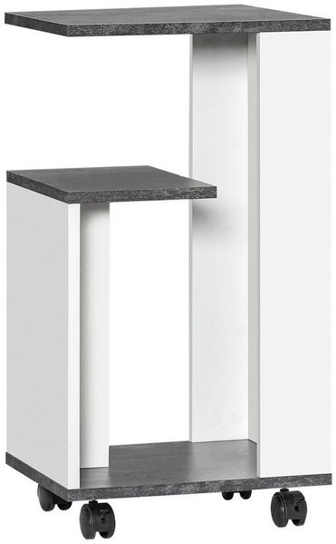 HOMCOM Nachttisch Beistelltisch mit Rollen Couchtisch mit 3 Regalen (Sofatisch, 1-St, Kaffeetisch), für Schlafzimmer Wohnzimmer Grau Weiß 35 x 29,5 x 65,5 cm