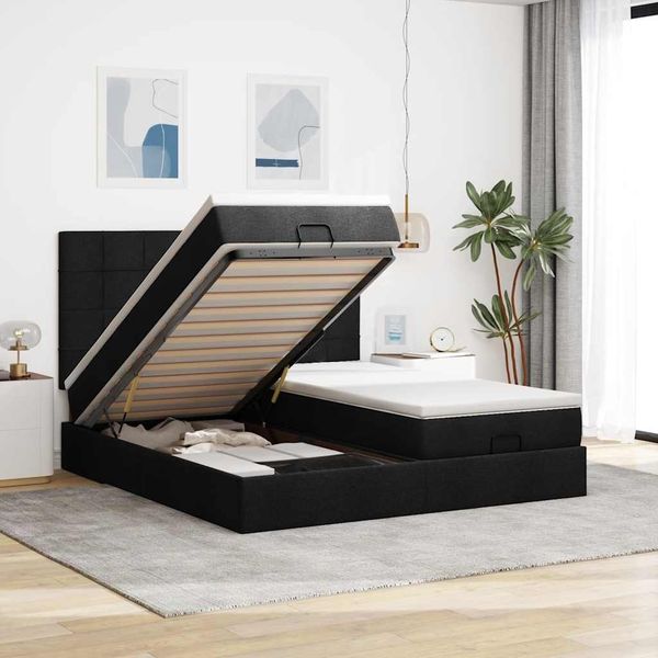 vidaXL Ottoman-Bett mit Matratzen & LEDs Schwarz 160x200 cm Stoff 3314536