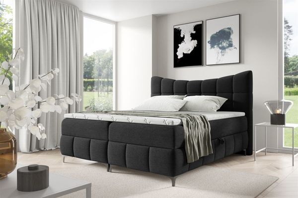 Boxspringbett Schlafzimmerbett CHARLES PREMIUM 180x200cm Stoff Aragon Schwarz