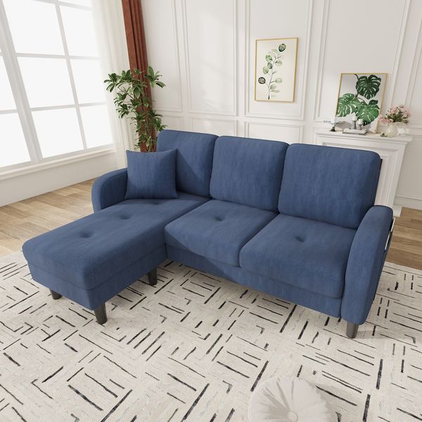 Ecksofa mit Cordbezug & modularer Chaiselongue, 166 x 118 x 77 cm, Blau