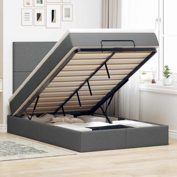 vidaXL Ottoman-Bett mit Matratze & LEDs Dunkelgrau 120x190 cm Stoff 3313907