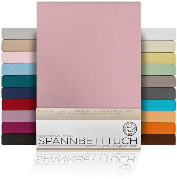 Beautex Spannbettlaken, Gummizug: rundum, (1 Stück), gekämmte Baumwolle Premium Jersey, 160g/m², Altrose, Topper - 90 x 200 x 15 cm