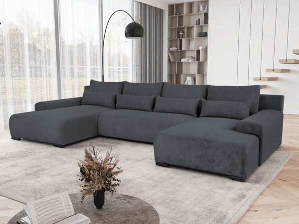 Beautysofa Ecksofa BENNY U mit Schlaffunktion, Bettkasten und Metallbeinen, Eckcouch in U-Form mit Wellenfederung Typ B, Liegefläche: 295x135 cm