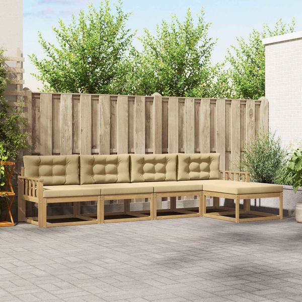 vidaXL Outdoor-Sofagarnitur mit Kissen 4 pcs Weiß und Beige Polyester 3386302