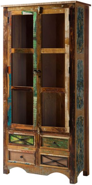 Vitrine Altholz 90x40x190 mehrfarbig lackiert NATURE OF SPIRIT #138