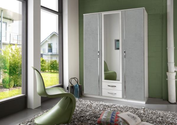 Drehtürenschrank >Duo< in WEISS + BETON-NB LICHTGRAU - 135x199x58cm (BxHxT)