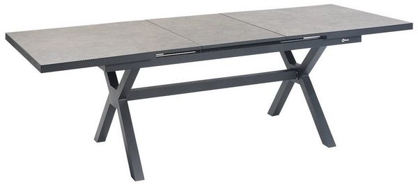 Liadomo Gartentisch Benevento, Esstisch für den Garten, Ausziehtisch, Outdoortisch (Verlängerungsplatte integriert), 200/260x100 cm, Synchronauszug, Sinterstein-Tischplatte, X-Gestell