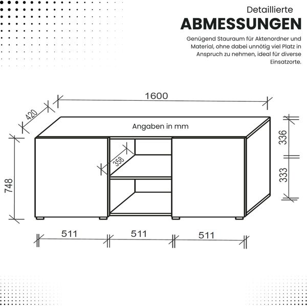 bümö Schwebetürenschrank, Sideboard Grau/Silber - Büromöbel Sideboard Holz 160cm breit, 42cm schmal, Büro Schrank mit Schwebetür für Flur oder als Wohnzimmer-Kommode, 1780-5-S Bild 8