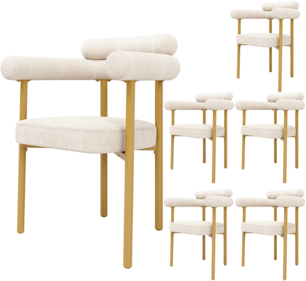 Merax Esszimmerstuhl (Set, 6 St), 6er Set Polsterstühle Wohnzimmer Samt Küchenstühle Eisengestell, Beige | goldfarben