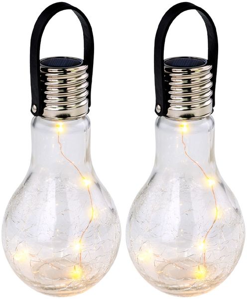 2er Set LED Außen Solarleuchte, Glühbirnen-Form, Crackle-Glas