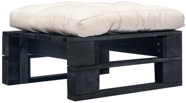 vidaXL Outdoor-Ottomane Paletten mit Kissen in Sandfarben Holz Schwarz 277407