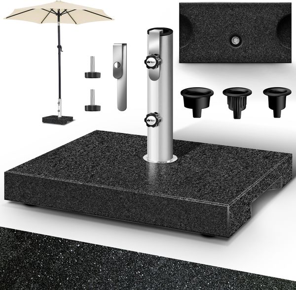 tillvex® Granit Sonnenschirmständer mit Transportgriff Anthrazit - 27 kg Rechteckig | Schirmständer Sonnenschirm mit Edelstahlrohr | Balkonschirmständer für Schirmstöcke 16-48 mm & 300 cm Schirmdurchmesser