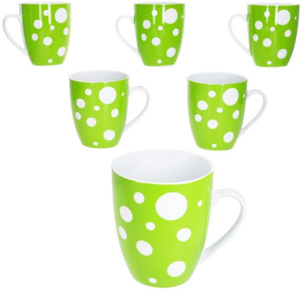 MamboCat Becher Pula grün 6er Set Kaffeebecher 300ml Porzellan-Tasse 6 Pers. Punkte, Porzellan