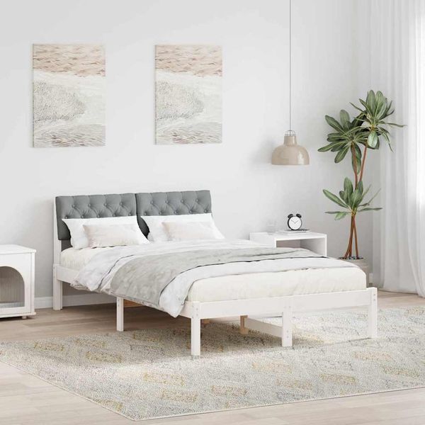 vidaXL Bettgestell Weiß und Hellgrau 120 x 200 cm Massivholz Kiefer 878613
