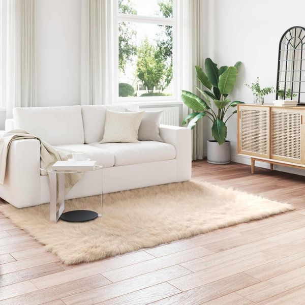 vidaXL Teppich aus Kunstschaffell TAFALLA Beige 160 x 230 cm Polyester 42021484