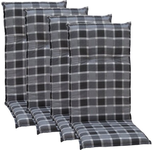 NYVI Hochlehnerauflage Hochlehner Auflagen 4er Set Barcelona - Gartenstuhlauflagen 118x50cm, (4 St), Stuhlauflage, Sitzauflage mit Halteband, UV-fest, Kariert Karo