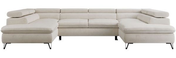 Mks Möbel 'Peter U' Wohnlandschaft mit Bettkasten, Bettfunktion & einstellbaren Kopfstützen, Creme, Mikrofaser, mit Topper Bild 6