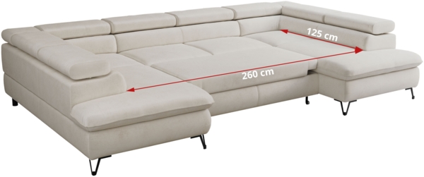 Mks Möbel 'Peter U' Wohnlandschaft mit Bettkasten, Bettfunktion & einstellbaren Kopfstützen, Creme, Mikrofaser, mit Topper Bild 9