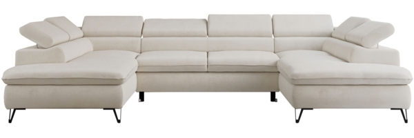 Mks Möbel 'Peter U' Wohnlandschaft mit Bettkasten, Bettfunktion & einstellbaren Kopfstützen, Creme, Mikrofaser, mit Topper Bild 7