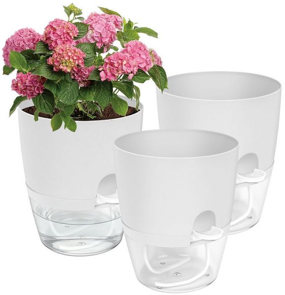 OSTWOLKE Kräutertopf mit Selbstbewässerung Blumentopf Fensterbank Kräutergarten 3er Set, Pflanzentopf Plantpot