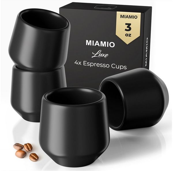 MiaMio Espressotasse Luxe ohne Henkel, 90 ml, Schwarz, 4-tlg, Keramik, Ristretto & Doppio, dickwandig, modern