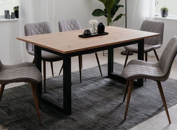 Furn. Design Esstisch Malta (Küchentisch in Anthrazit und Eiche Artisan, ausziehbar 160 - 200 cm), bis 8 Personen
