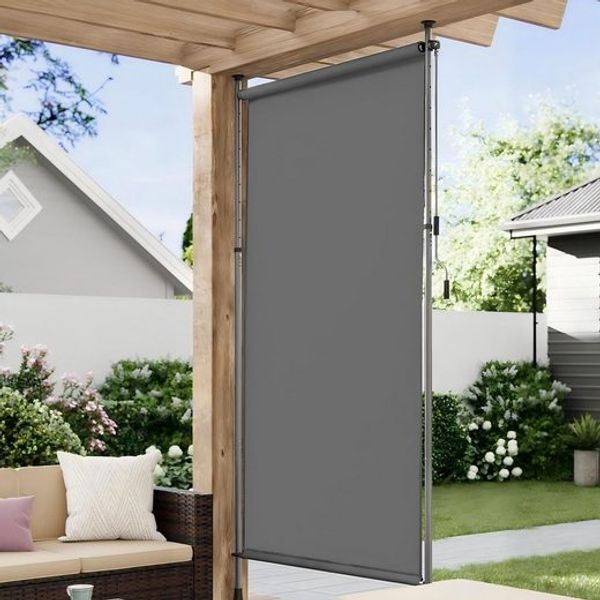 SONGMICS Senkrechtmarkise, höhenverstellbar, ohne Bohren, Stahl/Polyester Anthrazit, 150x(220-300) cm