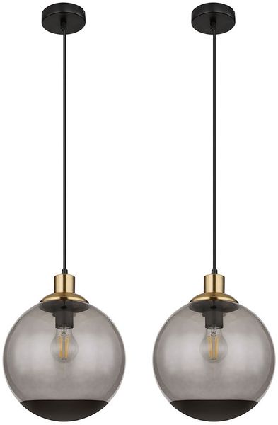 2x Pendelleuchte, Metall, Schwarz-matt, Glas, H 120 cm