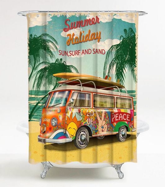 Sanilo Duschvorhang Summer Bus 180 x 200 cm, 100% wasserdicht, Anti-Schimmel-Effekt, hochwertige Qualität