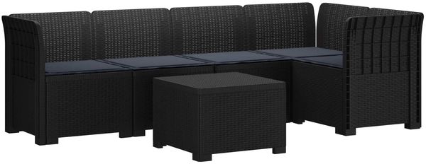 vidaXL 5-Sitzer Gartensofa mit Kissen Rattan-Look PP Anthrazit 3444073
