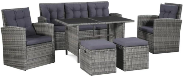 vidaXL Gartensofa Poly Rattan Sitzgruppe 6-tlg. Outdoor Gartengarnitur