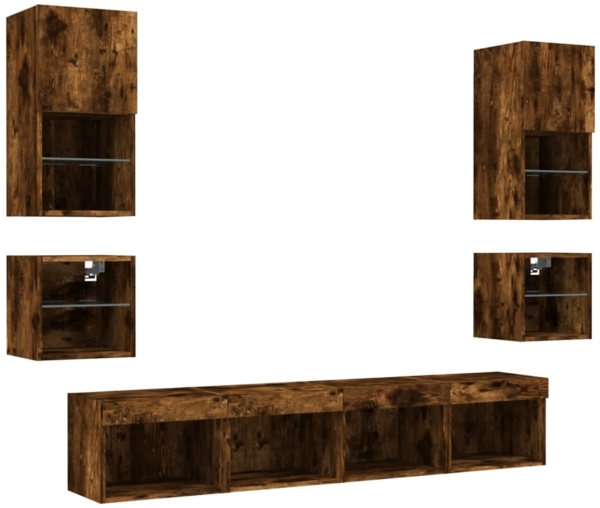 vidaXL 8-tlg. Wohnwand mit LED-Beleuchtung Räuchereiche Holzwerkstoff 3216594 Bild 5