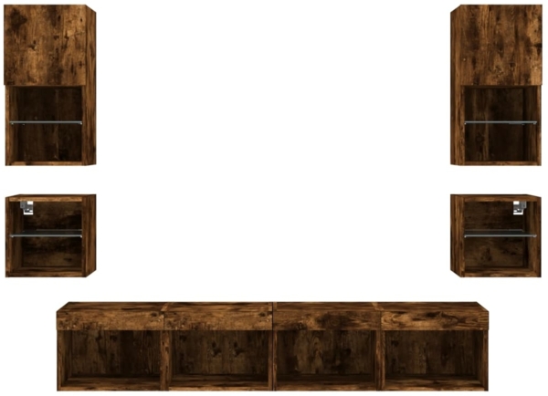 vidaXL 8-tlg. Wohnwand mit LED-Beleuchtung Räuchereiche Holzwerkstoff 3216594 Bild 6