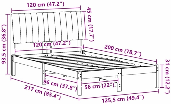 vidaXL Bettrahmen mit Kopfteil Braun 120 x 200 cm Massives Kiefernholz 878891 Bild 10