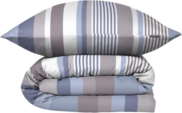 Schiesser Bettwäscheset Hoops - Baumwollsatin - 2-teilig - 135 x 200 cm - Blau