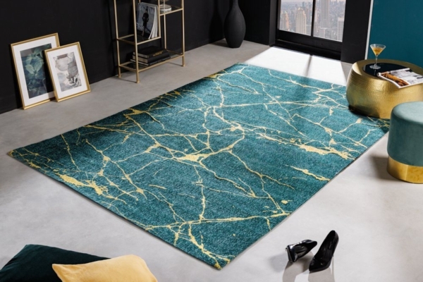 riess-ambiente Teppich MARBLE 240x160cm grün / gold, rechteckig, Höhe: 8 mm, Wohnzimmer · Flachgewebe · Marmor-Optik · Modern Design Bild 2
