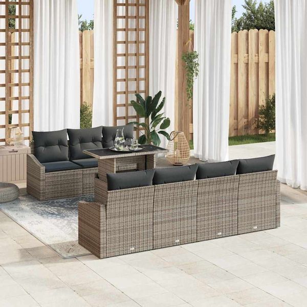 vidaXL Gartensofa-set mit Kissen 8 pcs Grau Poly-Rattan 3348945