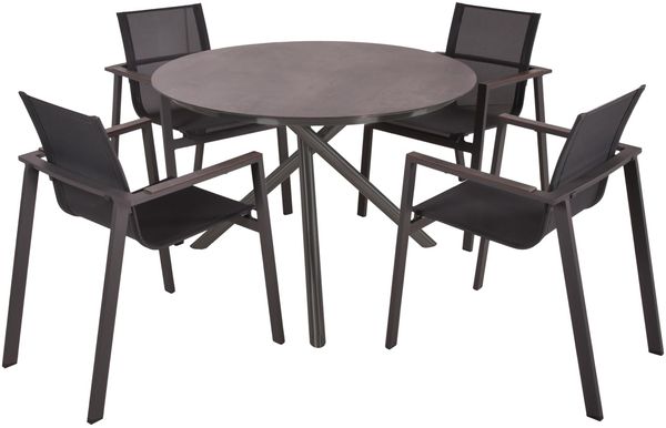 Garten-Sitzgruppe HELGA 05 5-tlg. - Kunststoff, Schwarz | Gartenmöbel-Set Gartengarnitur Garten-Essgruppe mit Stapelstühlen A und Esstisch
