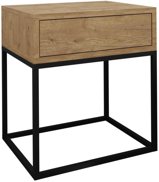 AX LIVING Nachttisch Kommode Aleio 45 cm Eiche Wotan schwarzes Gestell Bild 2