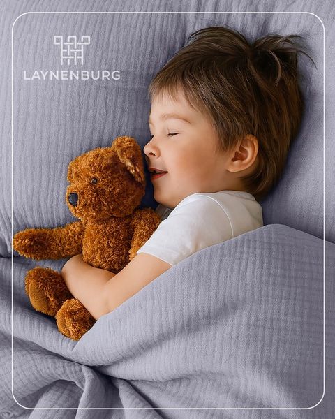 Laynenburg Kinderbettwäsche Musselin 2 teilig aus 100% Baumwolle in 100x135 cm + 40x60 cm, atmungsaktiv & bügelfrei – 3 lagig mit Reißverschluss & Haltebändern