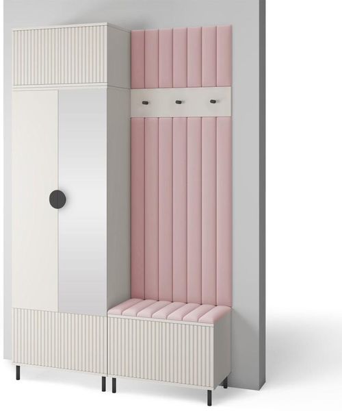 Garderoben-Set Ritmo version 4 – gefräste Kleiderschrank mit Polsterplatten, Schuhschrank, für Flur und Eingangsbereich (cashmere, Trinity 19), 235 x 40 x 140 cm