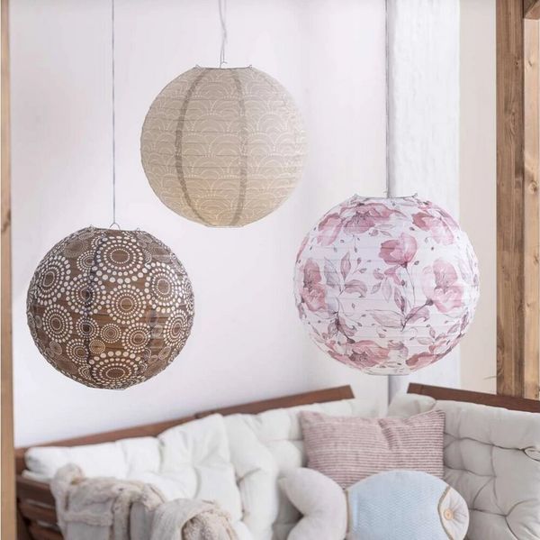 Home-trends24. de Lampion Lampion Florales Muster Lampe Hängedeko Papier 3er Set, ohne Leuchtmittel