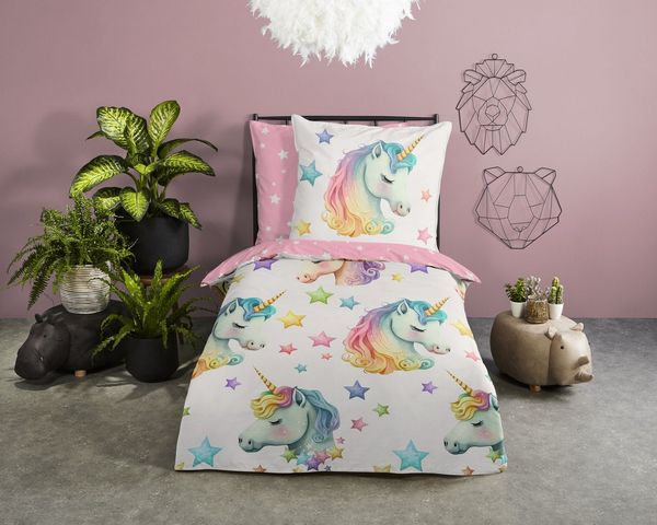 PURE luxury collection Kinderbettwäsche Fancy, Microfaser, 2 teilig, Mikrofaser, 135x200, 2 Teilig, Wendeoptik, Kind, Mädchen, Einhorn